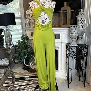 Fashion Nova Bright Green Halter Jumpsuit